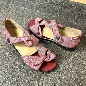 ZIERA Red Polka Dot Leather Flat Sandals Women's EU 40 US 9.5 W Slip On Open Toe